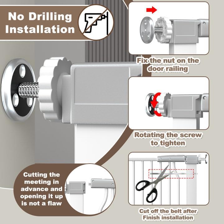 41" Extra Tall Cat Gate for Doorway, 54.5-60.2'' Metal Pet Baby Safe Gate, Extra Wide Pressure Mounted Child Door with Expansion Kit, No Drilling Baby Gate Indoor, No Climb Proof Gate, White