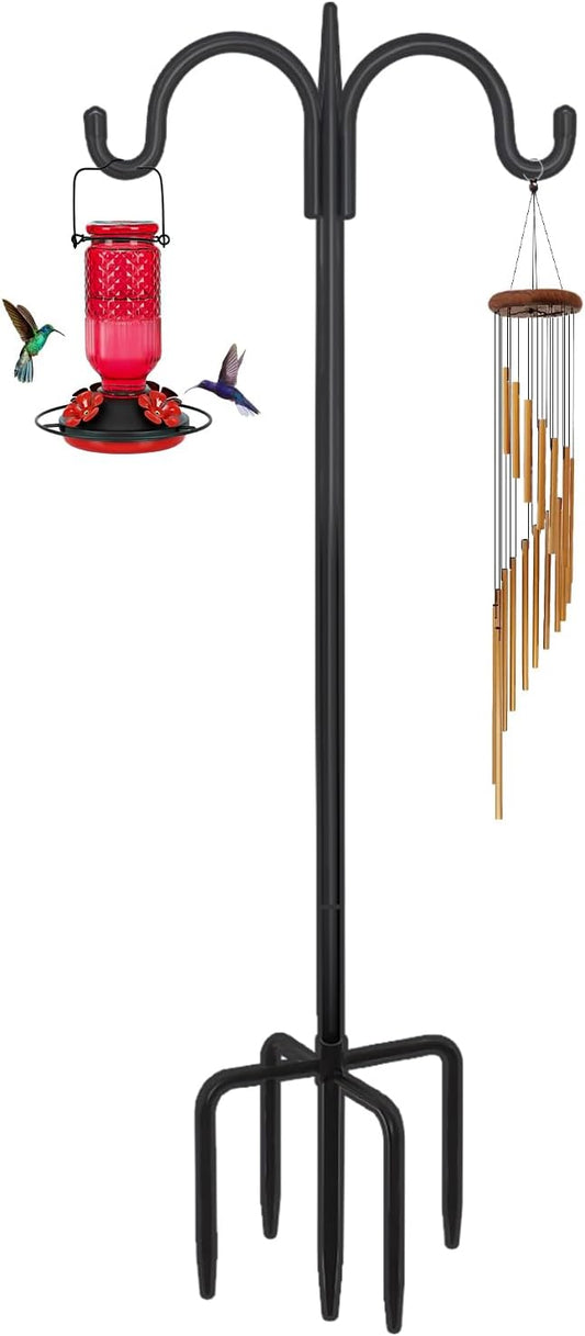 FEED GARDEN Adjustable Double Shepherds Hook for Outdoor with 5 Prong Base 108 Inch Heavy Duty Two Sided Bird Feeder Pole for Hanging Plant Baskets, Solar Light Lanterns, Wind Chimes
