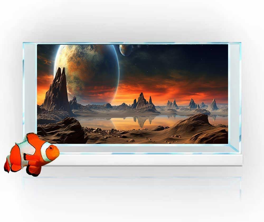 48X18IN Cosmic Aquarium Background, Cool Parallel Space Themed Fish Tank Background, Tropical Desert Terrarium Background with 8 EVA Double-Sided Tape