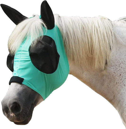 Horse Mesh Fly Mask with Ears, Soft Lycra Mesh Mask Anti-UV with Ears Green, Pony