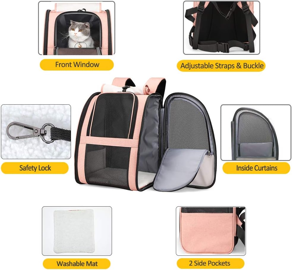 Texsens Pet Carrier Backpack with Window Blind for Small Cats Dogs, Ventilated Design, Safety Straps, Buckle Support, Collapsible, Designed for Travel, Hiking, Winter Outing, Outdoor, Go to Vet