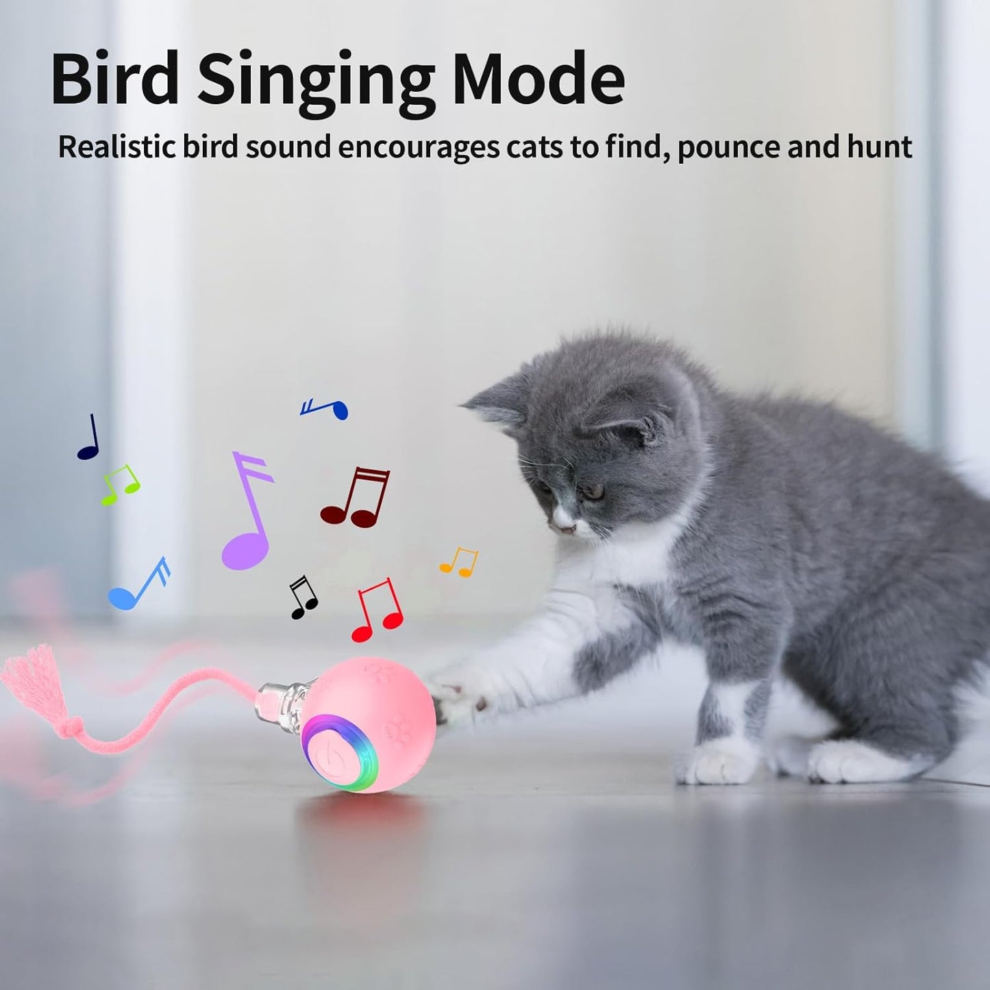 Interactive Cat Toys, Automatic Moving Cat Toys for Bored Indoor Adult Cats, Fast Rolling, Chirping & Motion-Activated Kitty Toys, Fun Gift for Cats with Speedy Tail 2.0, USB Rechargeable,Pink