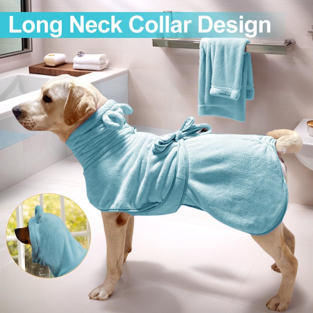 Giant Dog Bath Bubble, Quick Drying Super Absorbent Used for After Bathing, Warm Dog Towels, Adjustable Hoodies and Belts for Pet Dogs Bath Clothes Products (Blue, 6XL)