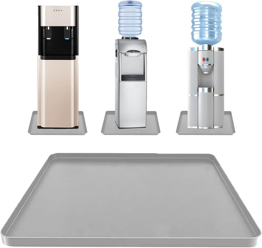 Waterproof Silicone Mat with Raised Edges 24x16 Inch, Water Cooler Mat & Countertop Protector for Hardwood Floors, Non-Slip Kitchen Appliance Pad for Pets Cats Dogs Feeding Bowls, Easy to Clean (Gray）