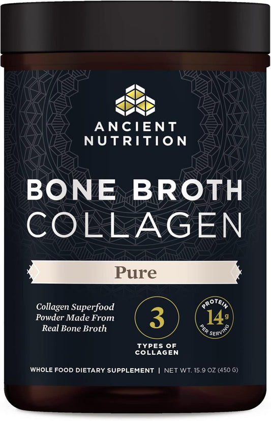 Ancient Nutrition Collagen Powder, Bone Broth Collagen, Pure, Hydrolyzed Multi Collagen Peptides, Supports Skin and Nails, Joint Supplement, 30 Servings, 15.9oz