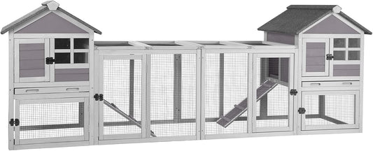 Aivituvin Rabbit Hutch Indoor Bunny Cage Outdoor with Run Chicken Coop Guinea Pig House with Waterproof Asphalt Roof,No Leakage Pull Out Tray (103.2" L x 25.2" W x 36.2" H, Grey-2 Sets)