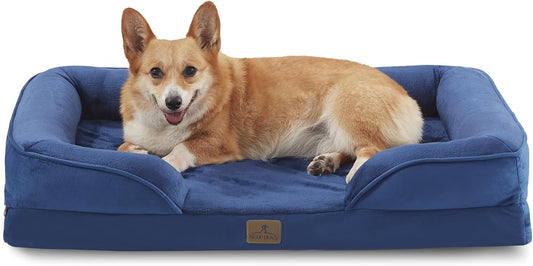Bedfolks Orthopedic Dog Bed, Waterproof Dog Sofa Bed for Large Dogs, Egg Foam Pet Couch Bed with Removable Washable Cover and Nonslip Bottom, Navy Blue