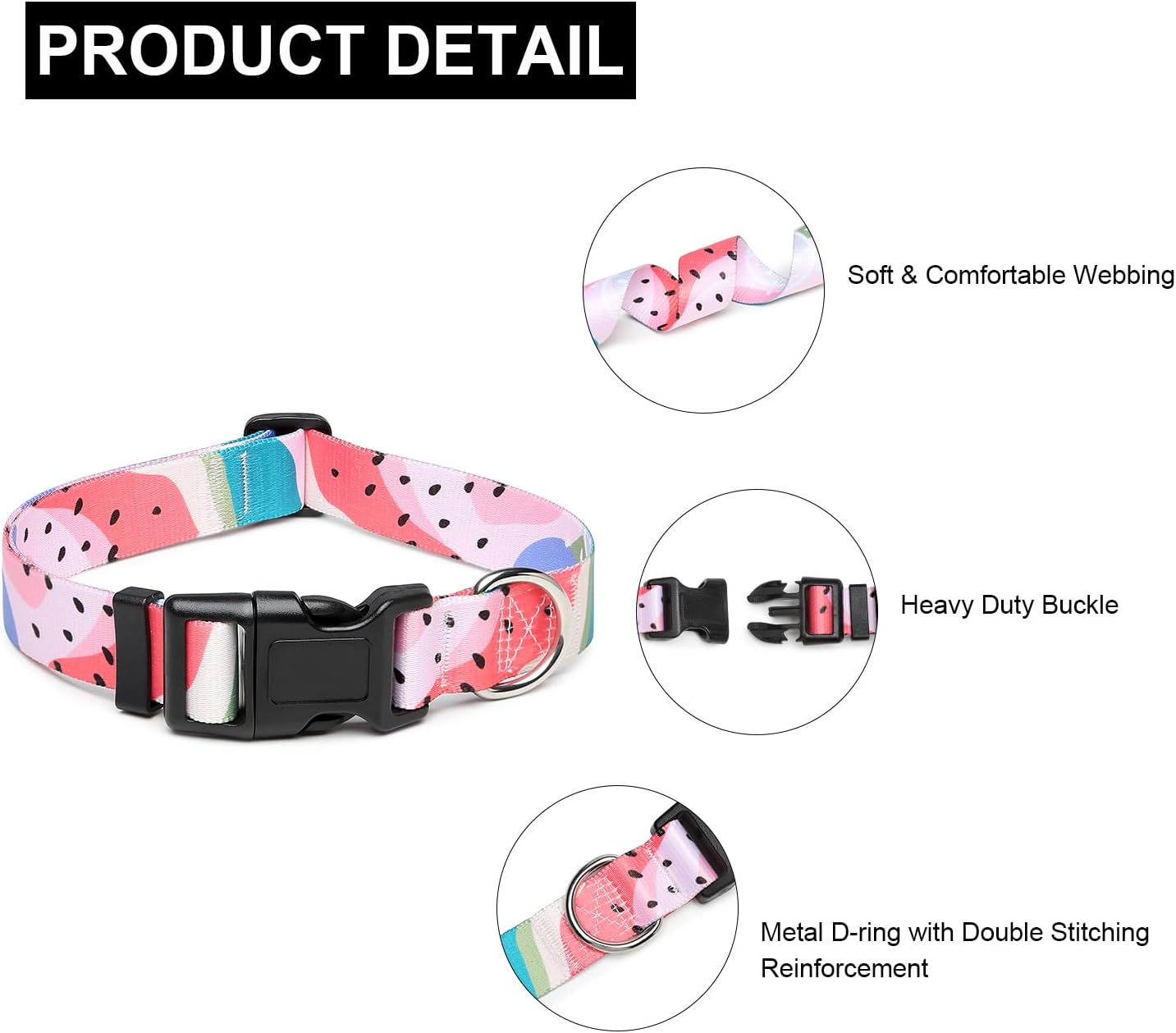 Mercano Adjustable Dog Collar - Special Design Patterns, Soft Nylon Comfortable Sturdy Pet Collar for Small Medium Large Dogs (XS, Watermelon)