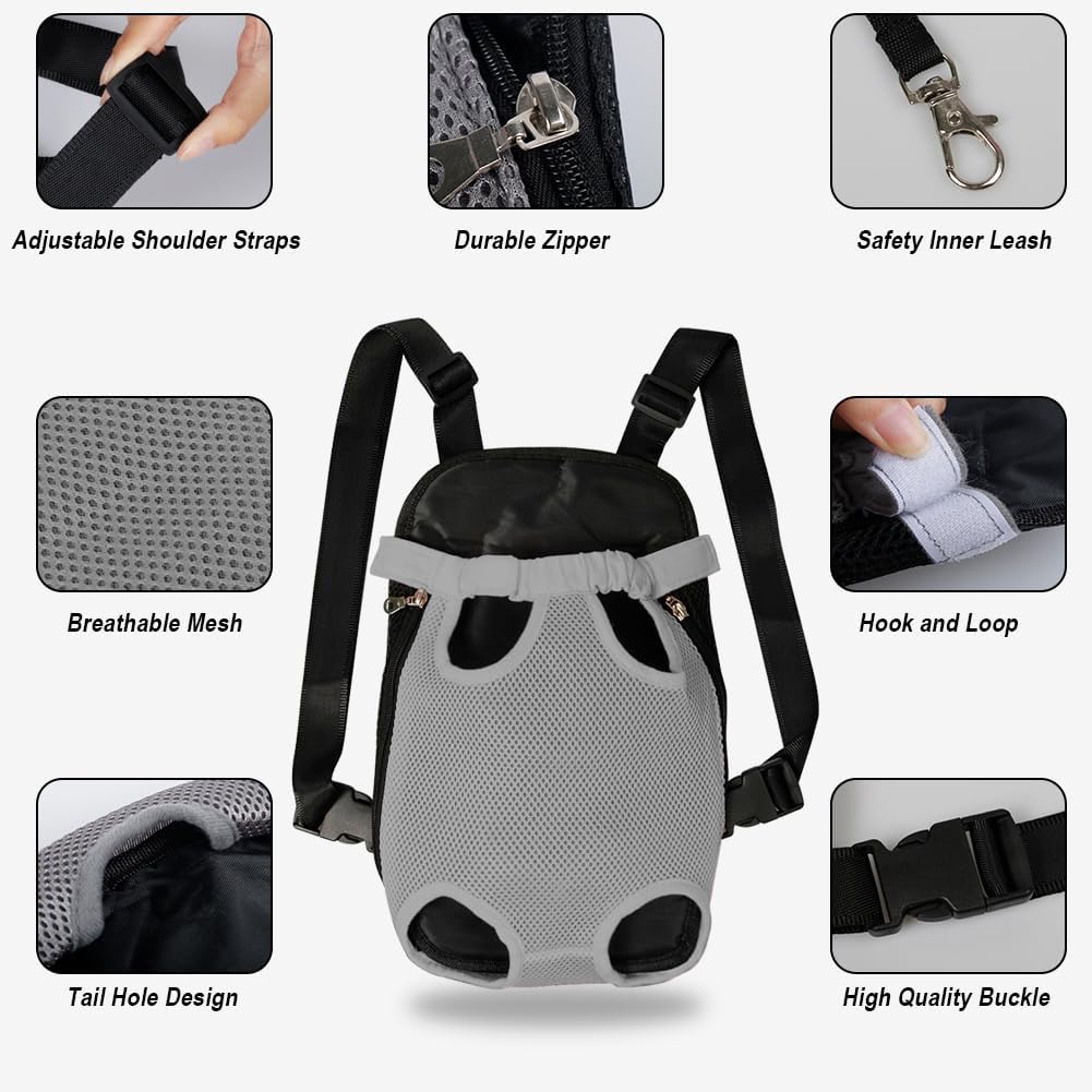 FEimaX Dog Carrier Backpack Pet Legs Out Front Cat Travel Bag, Adjustable Puppy Backpacks Carriers Hands-Free for Small Medium Dogs Cats Hiking Traveling Camping Daily Walking (Medium, Grey)