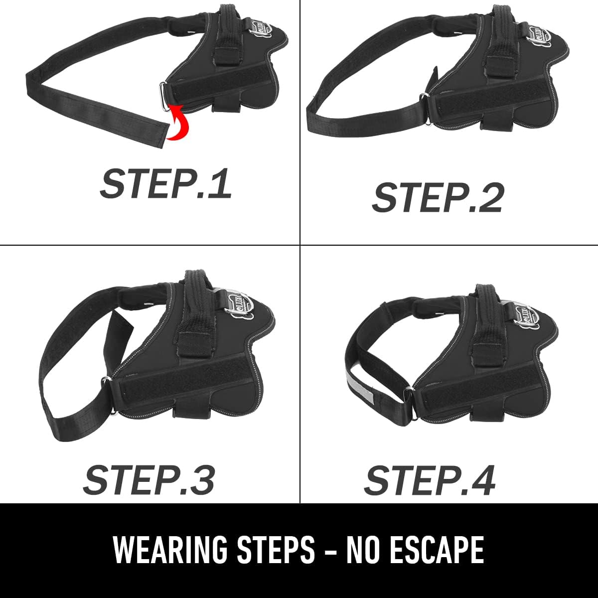 Bolux Dog Harness, No-Pull Reflective Dog Vest, Breathable Adjustable Pet Harness with Handle for Outdoor Walking - No More Pulling, Tugging or Choking (Black, L)