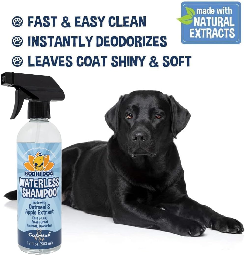 Bodhi Dog Waterless Shampoo - Natural Dry Shampoo for Dogs & Cats - Neutralizes Pet Odor - No Rinse Required - Made of Natural Extracts - Safe for Sensitive Skin - Oatmeal & Apple (17 Fl Oz)