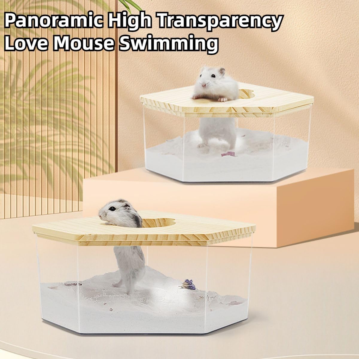 Hamster Sand Bath Box Container, Small Pet Sandbox Lid Design Wooden Sandbox Dust Bath, Transparent Bathroom & Digging Box Acrylic Syrian Hamster Litter Box Animal Accessories (D Small)