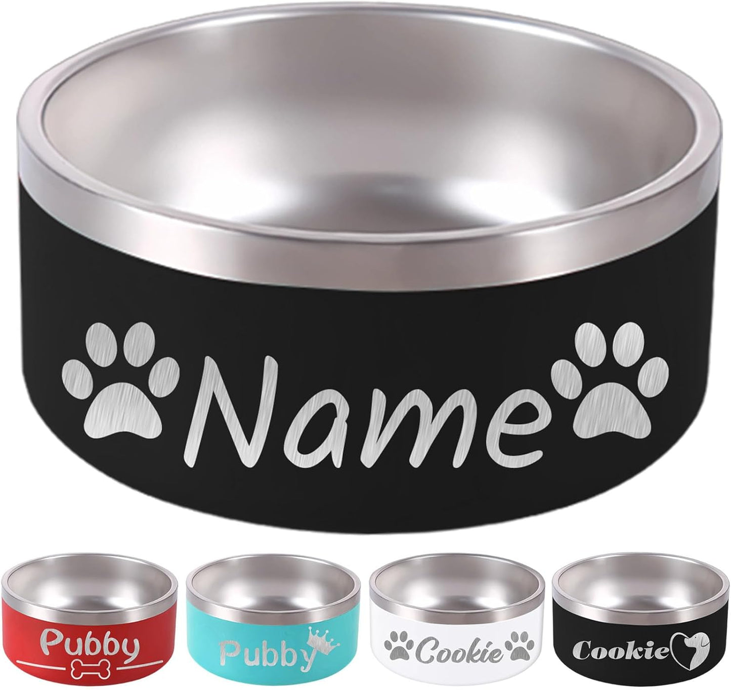 18OZ Personalized Dog Bowl Laser Engraved Custom Pet Name 18/32/42/64 oz No Slip Stainless Steel Insulated Bite-Resistant Food Water Dishes-Black