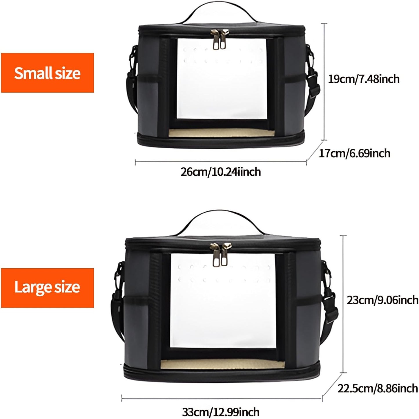 Bird Travel Carrierm, Small Bird Travel Backpack Carrier Cage with Tray and Breathable Clear Window, for Parakeet Cockatiel Budgies, for Camping Hiking (Small-Black)