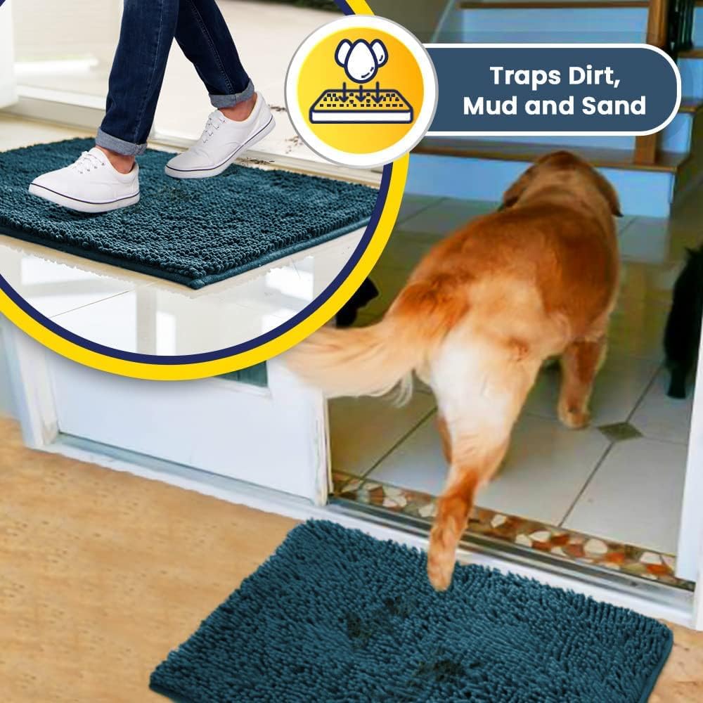 Muddy Mat® Shown on TV – Super Absorbent Door Mat Indoor, Microfiber Quick Dry Chenille Entryway Rug, Non-Slip Front Door Mat, Indoor Mats for Entryway, Machine Washable Pet Rug, Atlantic Blue 24"x36"