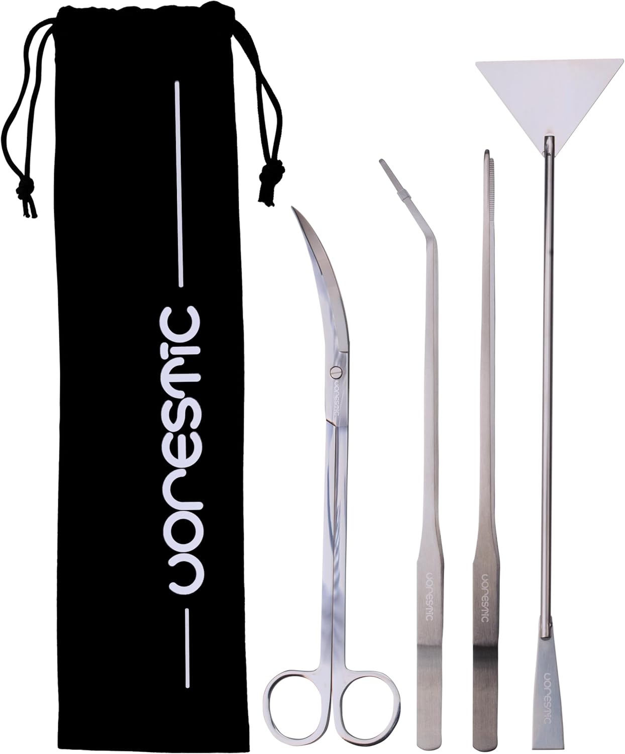 4Pcs Aquascaping Tools, Terrarium Tools, Aquarium Tools Set with Stainless Steel Aquarium Tweezers, Aquarium Scissors and Spatula - Aquascape Tools Set for Trimming, Maintenance
