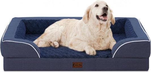 Orthopedic XL Dog Bed for Extra Large Dogs, Waterproof Memory Foam Dog Beds with Sides, Non-Slip Bottom and Egg-Crate Foam Big Dogs Couch Beds with Removable Washable Cover(X-Large,Navy Blue)