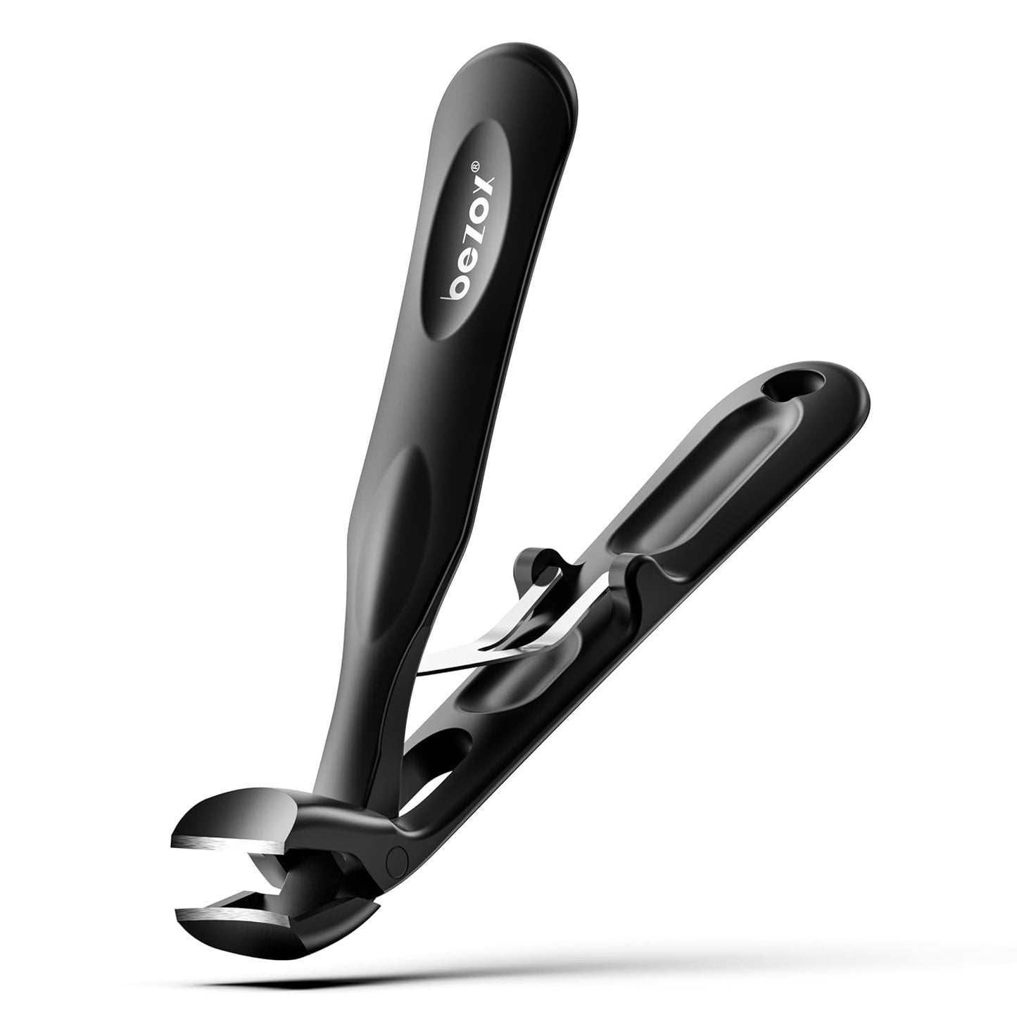 BEZOX Angled Toenail Clippers for Thick Toenails – Long Handle Toe Nail Clippers for Thick Nails for Seniors, Wide Jaw & Heavy-Duty Nail Cutters with Catcher - Black