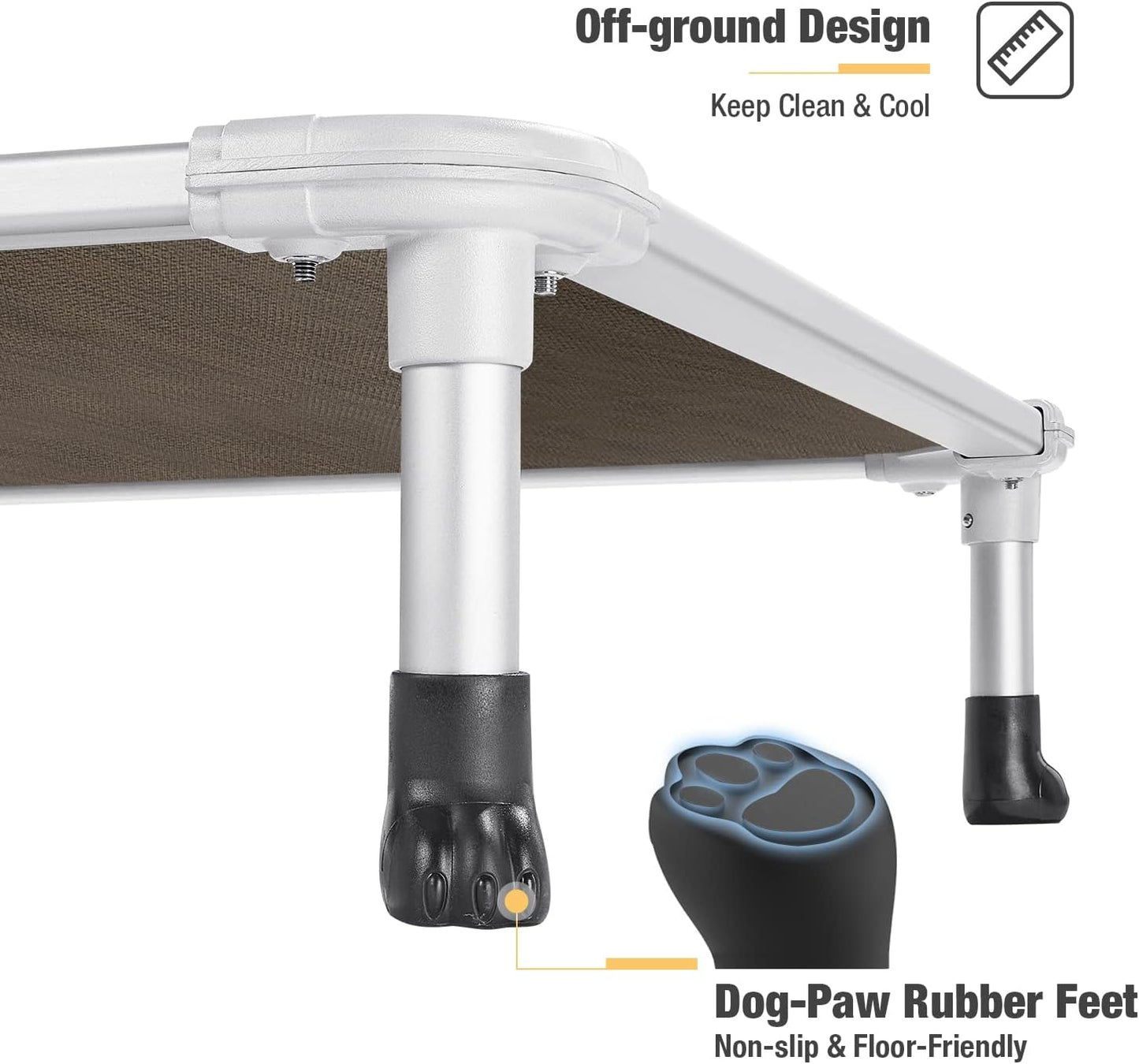 Veehoo Chew Proof Elevated Dog Bed - Cooling Raised Pet Cot - Silver Aluminum Frame and Durable Textilene Mesh Fabric, Unique Designed No-Slip Feet for Indoor or Outdoor Use, Brown, Large, CWC2003