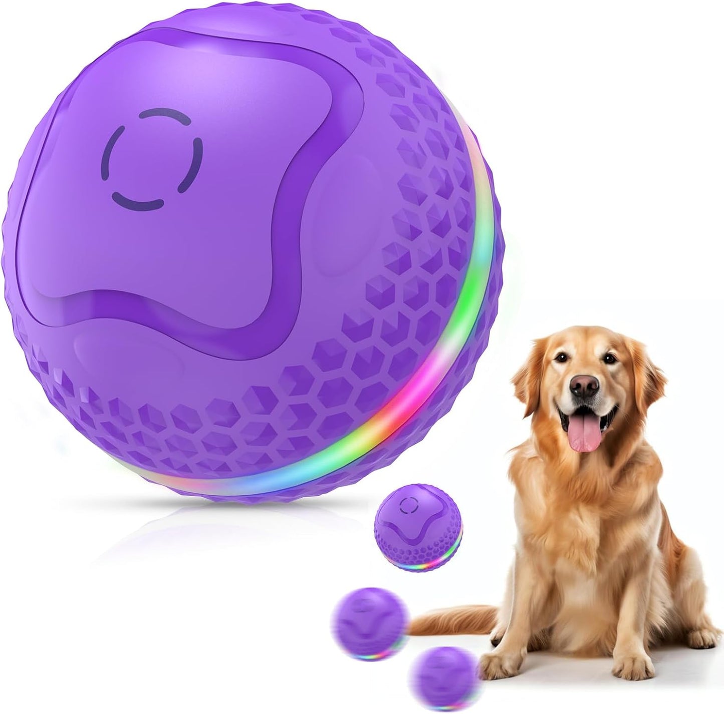 Interactive Dog Toys Ball, Automatic Rolling Toy, Lively pet Ball for Medium/Large Dogs to Relieve Boredom, Activated Automatic Motion Dog Balls Toy with LED Flash, USB Rechargeable (Purple-2)