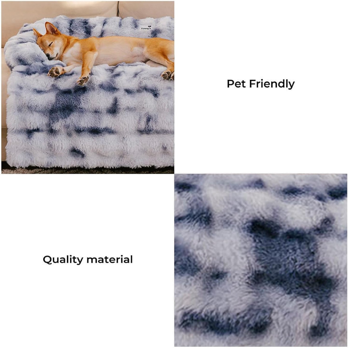 FUNNY FUZZY Pet Fluffy Fuzzy Couch Cover, Calming Washable Dog Bed Sofa Protector Pets Mat for Small Dogs and Cats (Tie-dye Blue,27.56 × 24.02 × 5.51 in)