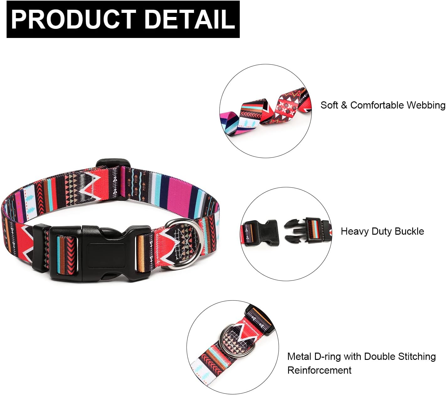 Mercano Adjustable Dog Collar - Special Design Patterns, Soft Nylon Comfortable Durable Pet Collar for Small Medium Large Dogs (M, Tribal Pink)