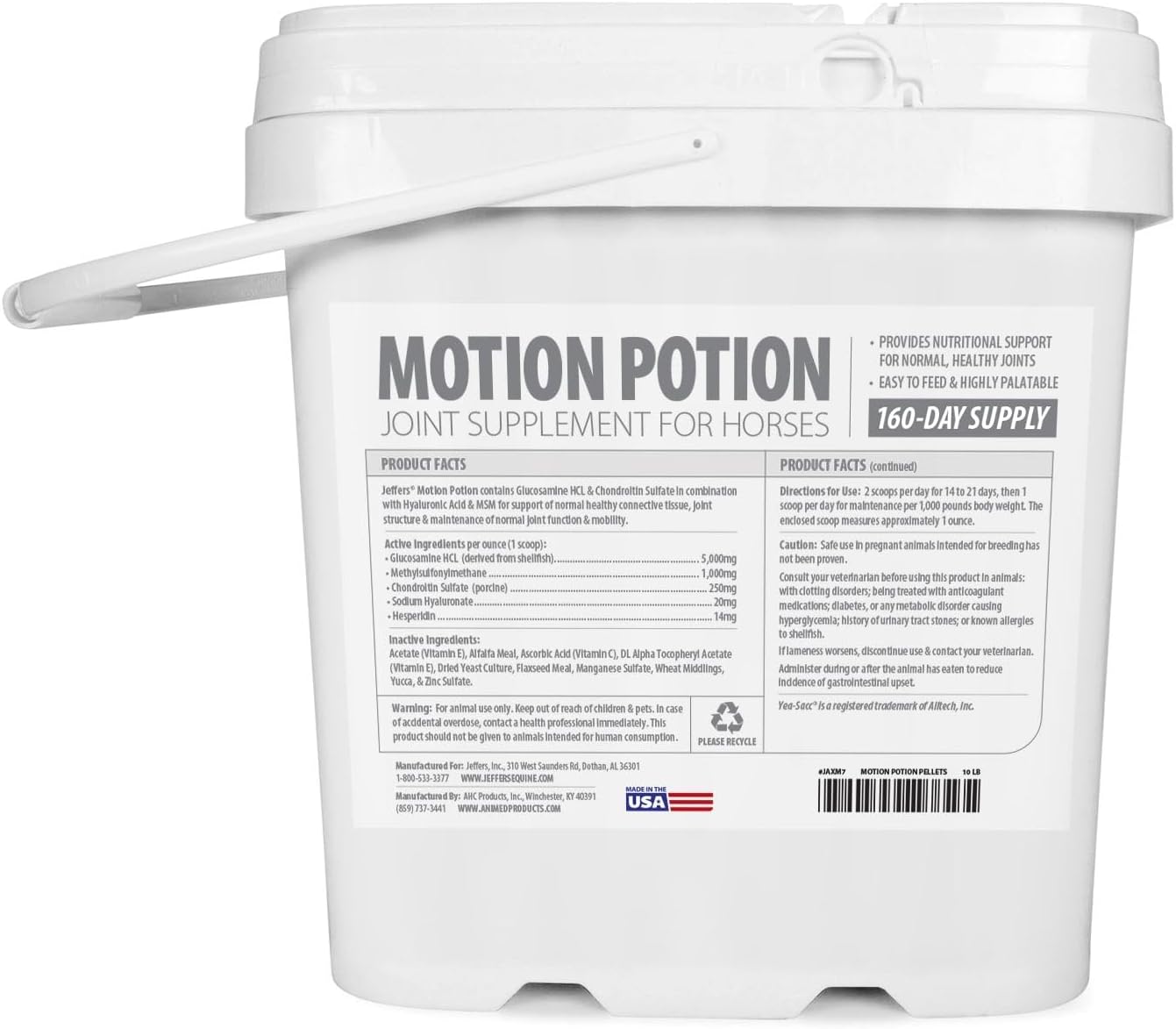 Jeffers Motion Potion Pellets Joint Supplement for Horses, 10 lb- Glucosamine, MSM, Chondroitin, Hyaluronic Acid, & Vitamins. Daily Supplement for Safe, Easy to Feed, Fast Acting for Equine