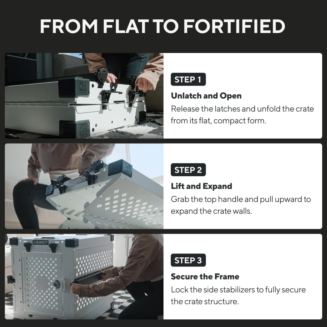 Impact Collapsible Dog Crate - Foldable Hard Crate for Extra Large Dogs - Heavy Duty Travel Kennel with Powder-Coated Aluminum - Quick Setup for Indoor & Outdoor (Gray, 40"+ (40.5" L x 27.5”W x 34" H)