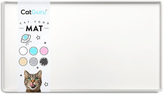 CatGuru Cat Food Mat, Small & Large Pet Placemat, 100% Waterproof Cat Feeding Mat, Silicone Mats for Cats Bowls, Non-Slip Mats for Pet Food and Water Bowl or Fountain (Large, Marshmallow)