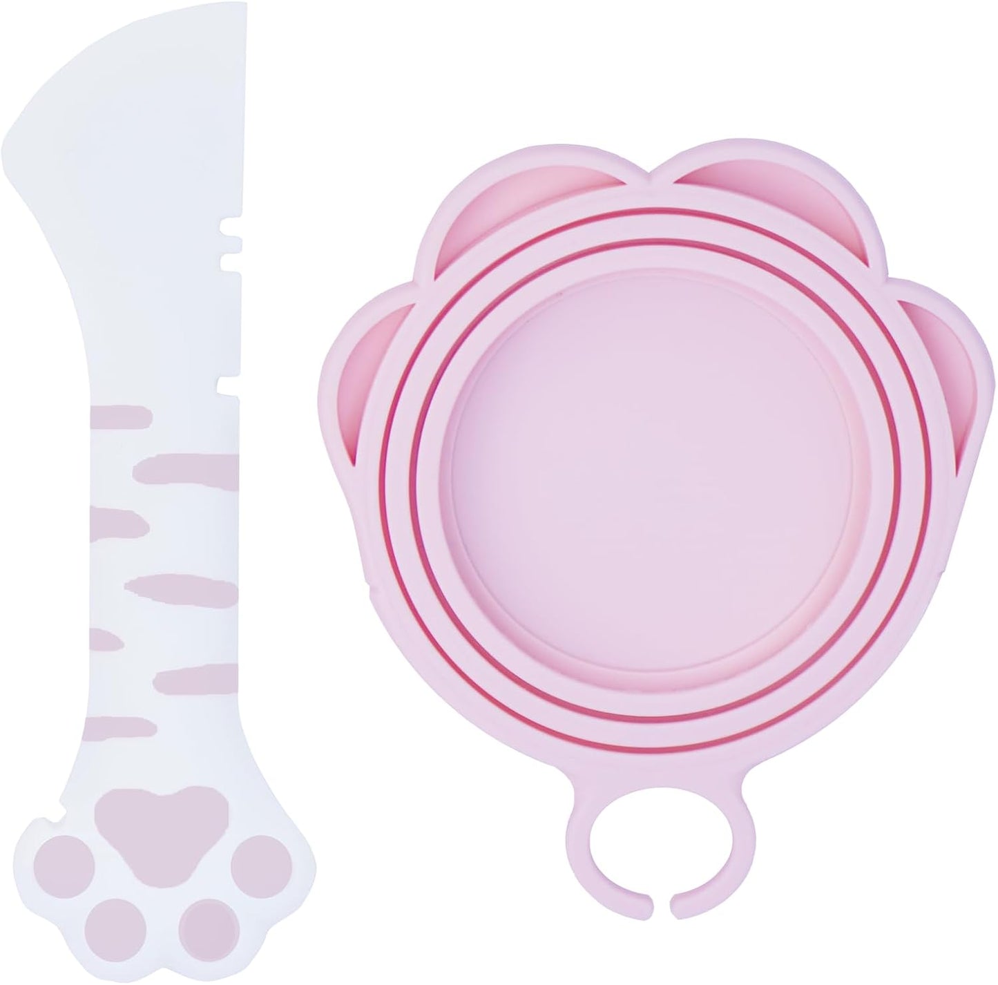 Meow&Woof Cute Cat Pet Can Food Cover with Spoon - One Lid and One Spoon Pack (White&Pink)