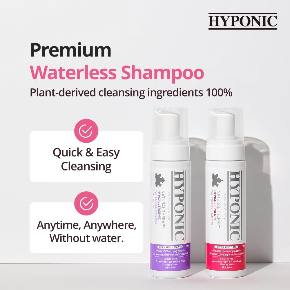 HYPONIC Hypoallergenic Premium Waterless Shampoo for All Pets (Unscented, 6.4 oz) - Fragrance Free, Natural Dry Shampoo, Waterless Foam, Grooming for Dogs and Cats