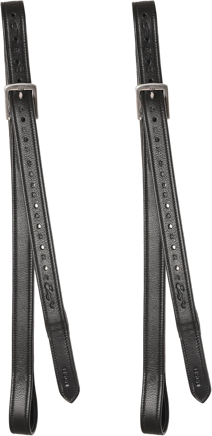 Exion FlexiStrong Stirrup Leathers for English Saddle | Ultra-Soft Cow Calfskin with Nylon Core | 1” Wide Stirrup Leathers for Daily Use | Sizes 48" to 62" | Black, Brown