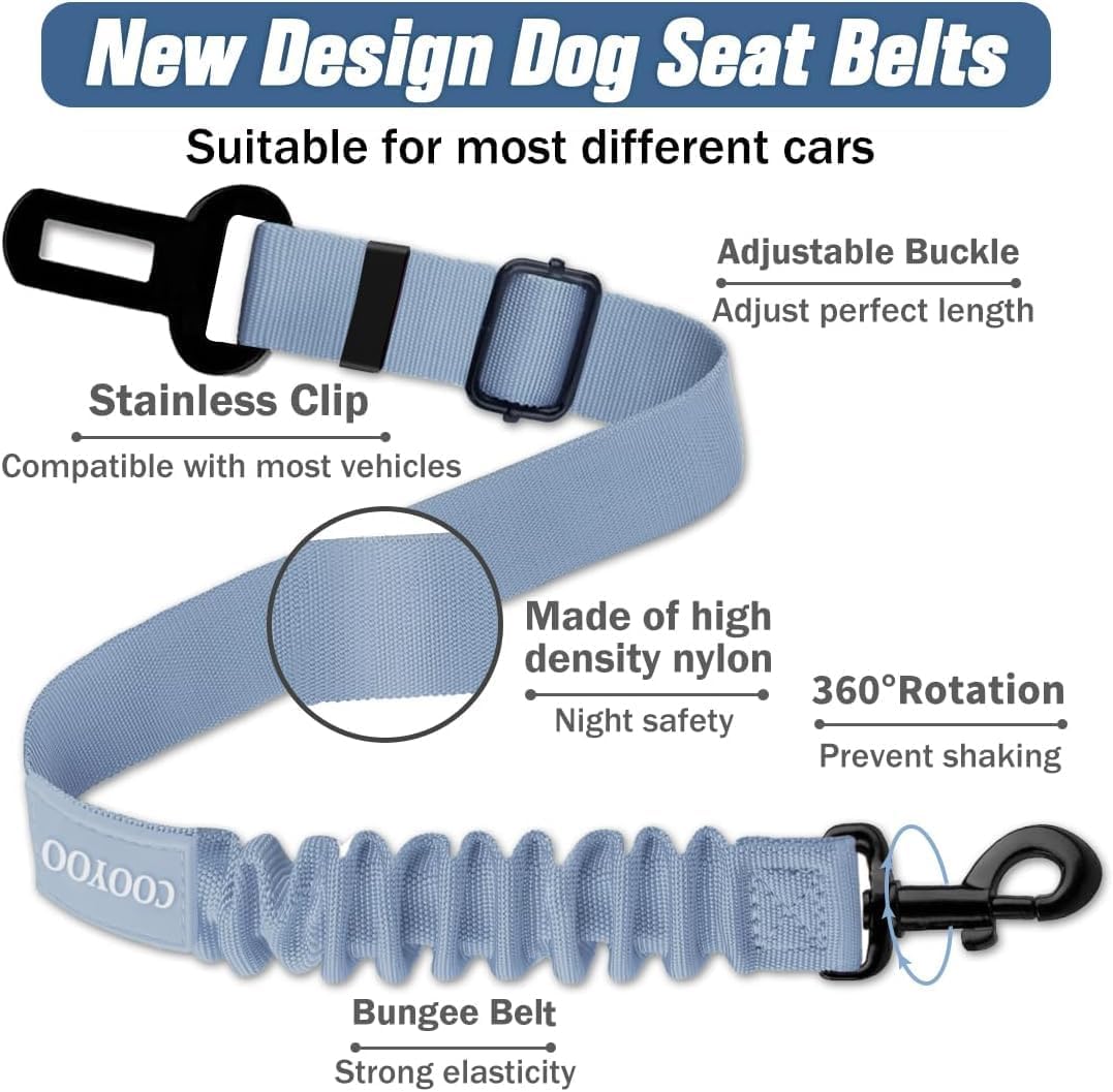 COOYOO Dog Seat Belt,Retractable Dog Car Harness Seat Belt for Car Adjustable Nylon Pet Safety Seat Belts Heavy Duty & Elastic Bungee Buffer