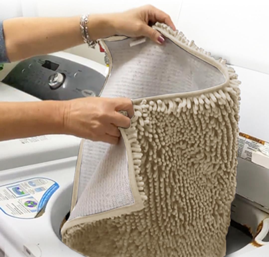 Muddy Mat® AS-SEEN-ON-TV Highly Absorbent Microfiber Door Mat and Pet Rug, Non Slip Thick Washable Area and Bath Mat Soft Chenille for Kitchen Bathroom Bedroom Indoor and Outdoor - Beige 35" x 60"