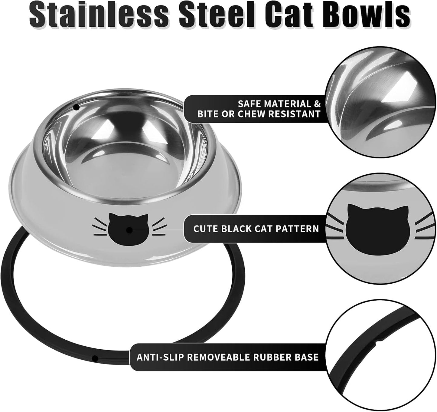 2Pcs Cat Bowls Non-Slip Stainless Steel Small Cat Food Bowl Unbreakable Thick Rubber Base Easily Clean Lovely Color