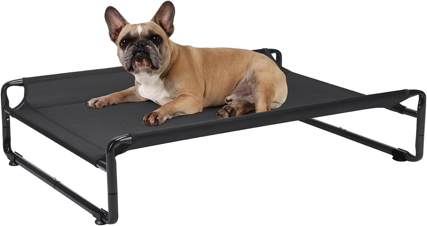 Veehoo Original Outdoor Elevated Dog Bed, Cooling Raised Dog Cot for Medium Dogs, Portable Standing Pet Hammock Platform with Washable Breathable Mesh, No-Slip Feet, Medium, Black, CWC2201