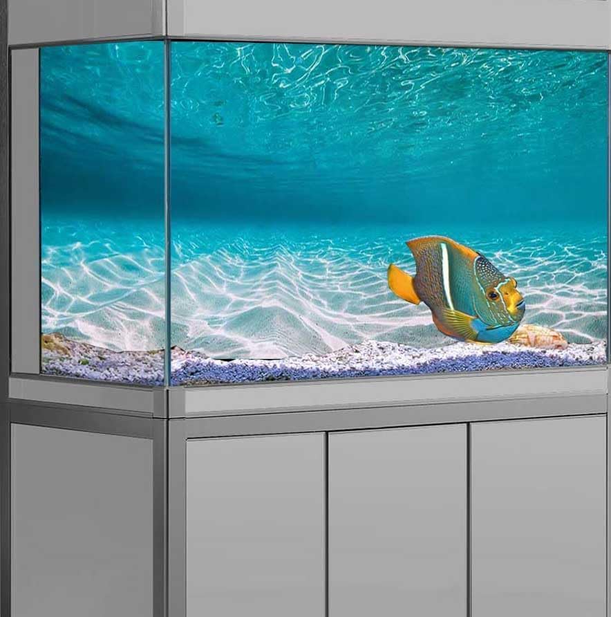 36X18IN Natural Undersea Aquarium Background, Undersea Beach Fish Tank Background, with 8 EVA Double-Sided Tape