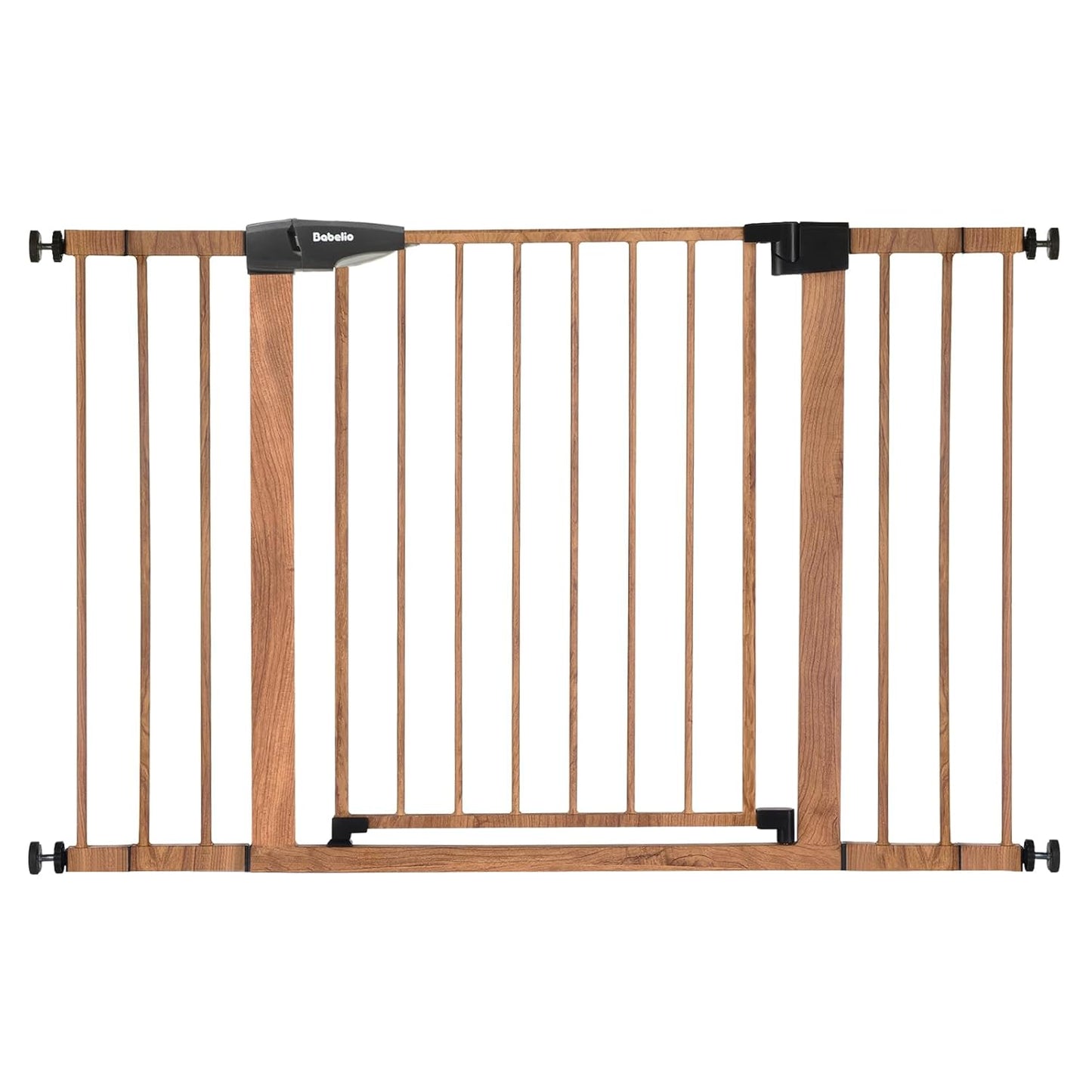 BABELIO 29-48" Metal Baby Gate with Brown Wood Pattern, Auto Close Dog Gate for The House, Stairs and Doorways, Pressure Mounted Pet Gate with Door, Safety Gate for Child and Pets