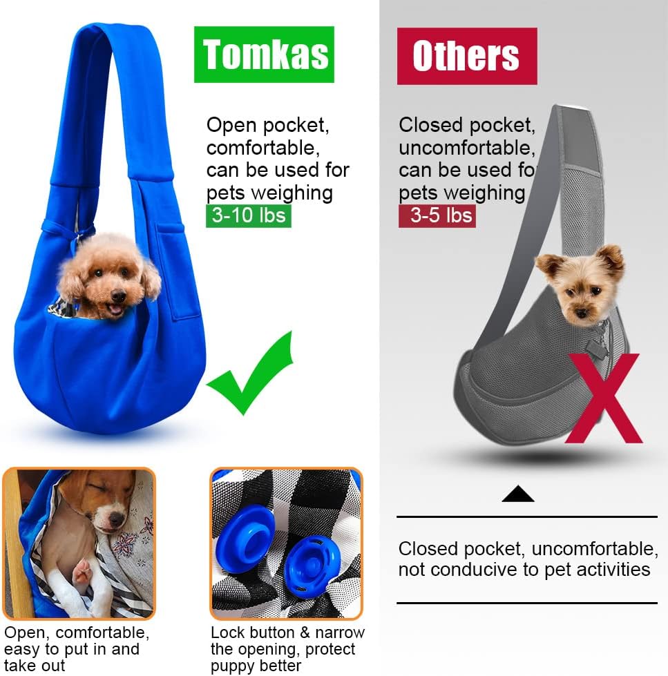 Tomkas Small Dog Sling Carrier - Classic Pocket & Classic Strap - for 3-10 lbs Pets(Royal Blue)