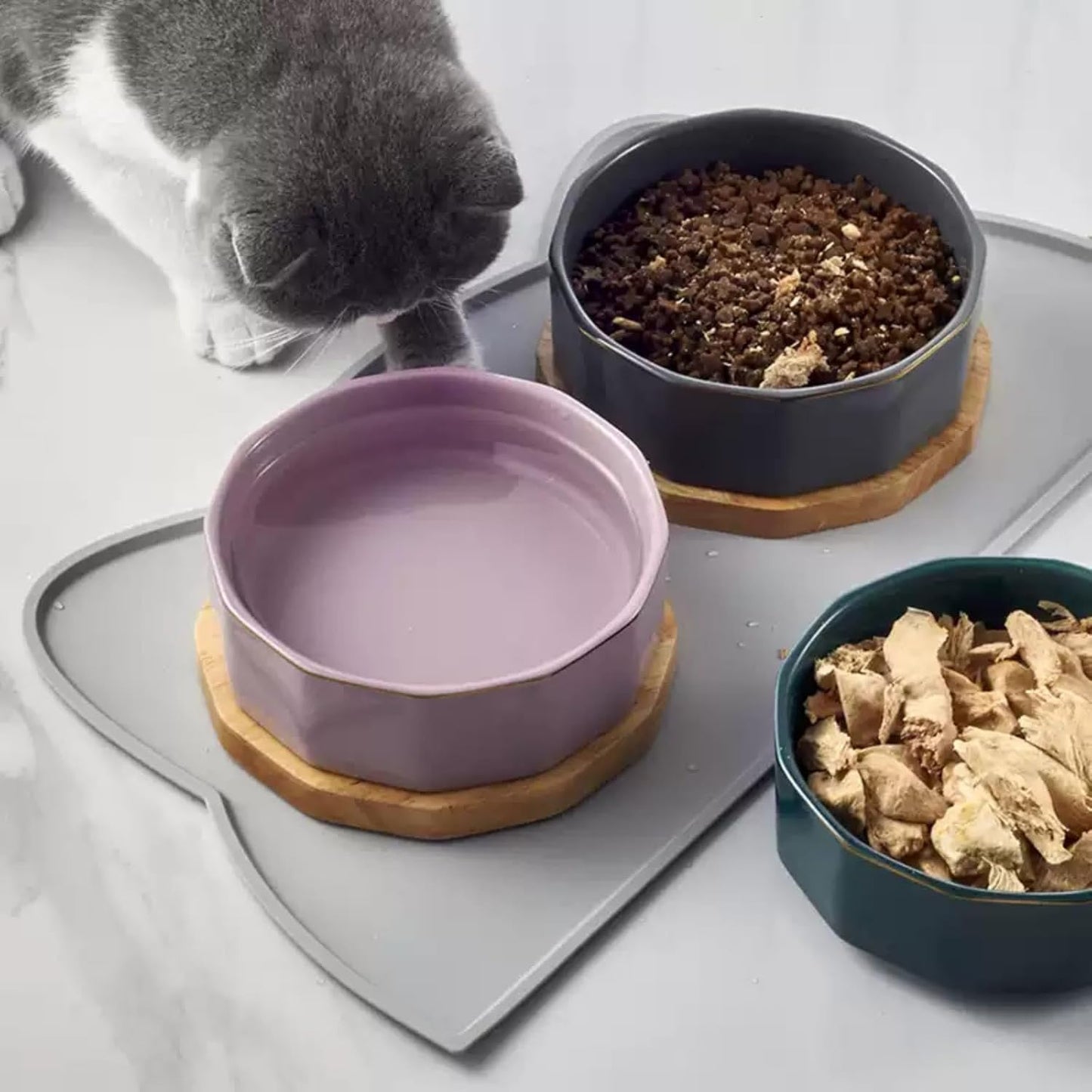 Cat Food Mat, Silicone Pet Feeding Mat for Floor Non-Slip Waterproof Dog Water Bowl Tray Cushion (17" x 10", MARRS Green)