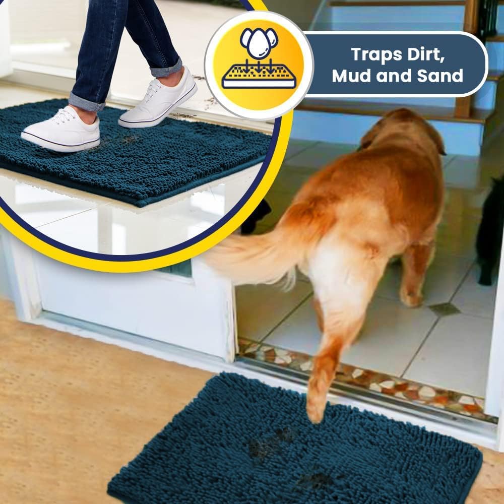 Muddy Mat® AS-SEEN-ON-TV Highly Absorbent Microfiber Door Mat and Pet Rug, Non Slip Thick Washable Area and Bath Mat Soft Chenille for Kitchen Bedroom Indoor and Outdoor - Atlantic Blue 5ft x 7ft