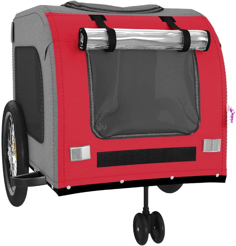 Tidyard Pet Bike Trailer Red and Gray Oxford Fabric and Iron Pet Bicycle Carrier, Animal Bike Stroller for Cat, Puppy, Dog, Outdoor, Travel Style A