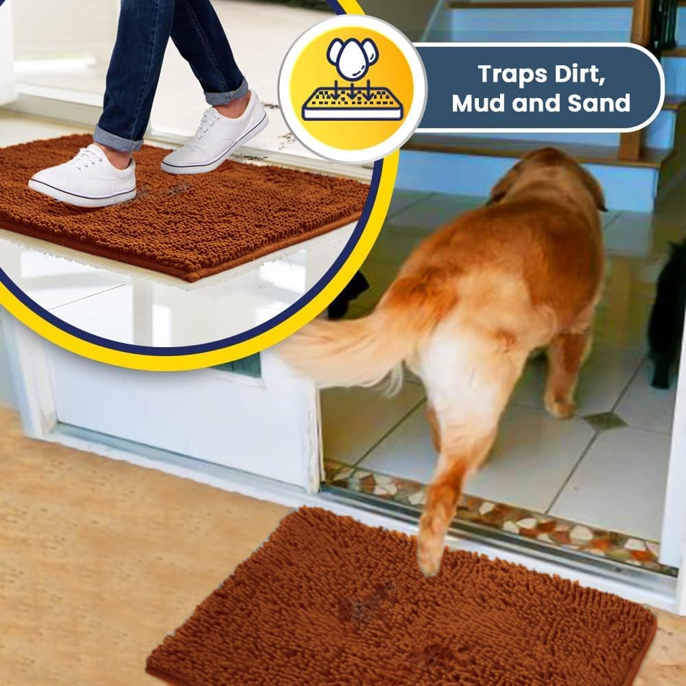 Muddy Mat® Shown on TV – Super Absorbent Door Mat Indoor, Microfiber Quick Dry Chenille Entryway Rug, Non-Slip Front Door Mat, Indoor Mats for Entryway, Machine Washable Pet Rug, Orange 36"x60"