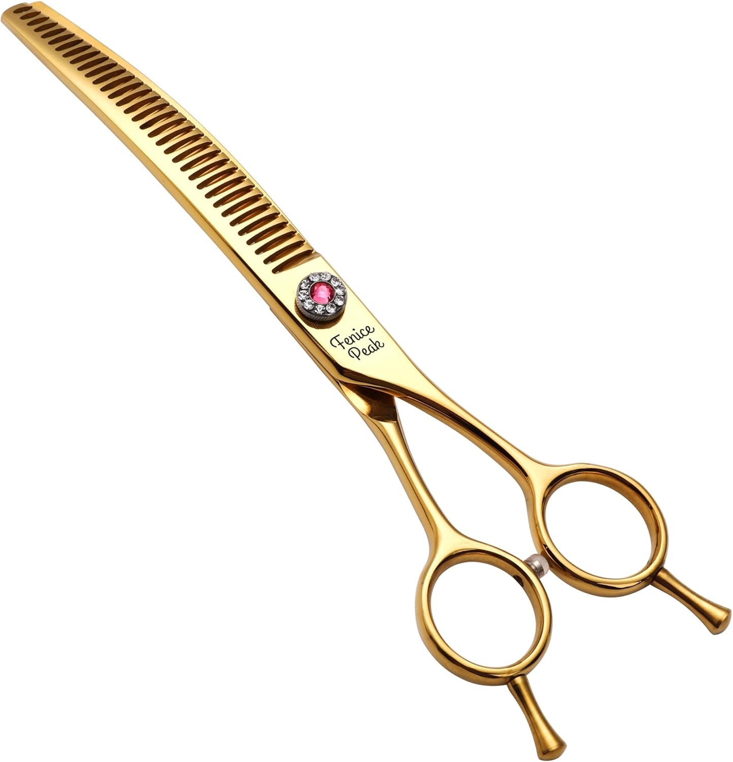 Fenice Peak Professional Dog Grooming Scissors Pet Curved Chunker Shears 7.0'' Extremely Sharp Blades 440C Steel Thinning Scissors Durable Smooth Motion & Fine Cut for Dogs and Cats(Gold)
