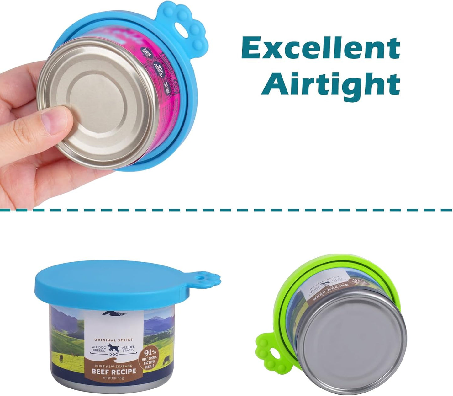PetBonus 2 Pack Silicone Pet Can Cover Lids, Universal Size for Dog Cat Food, 1 fit 3 Standard Size Can Tops, BPA Free Dishwasher Safe (Blue, Green)