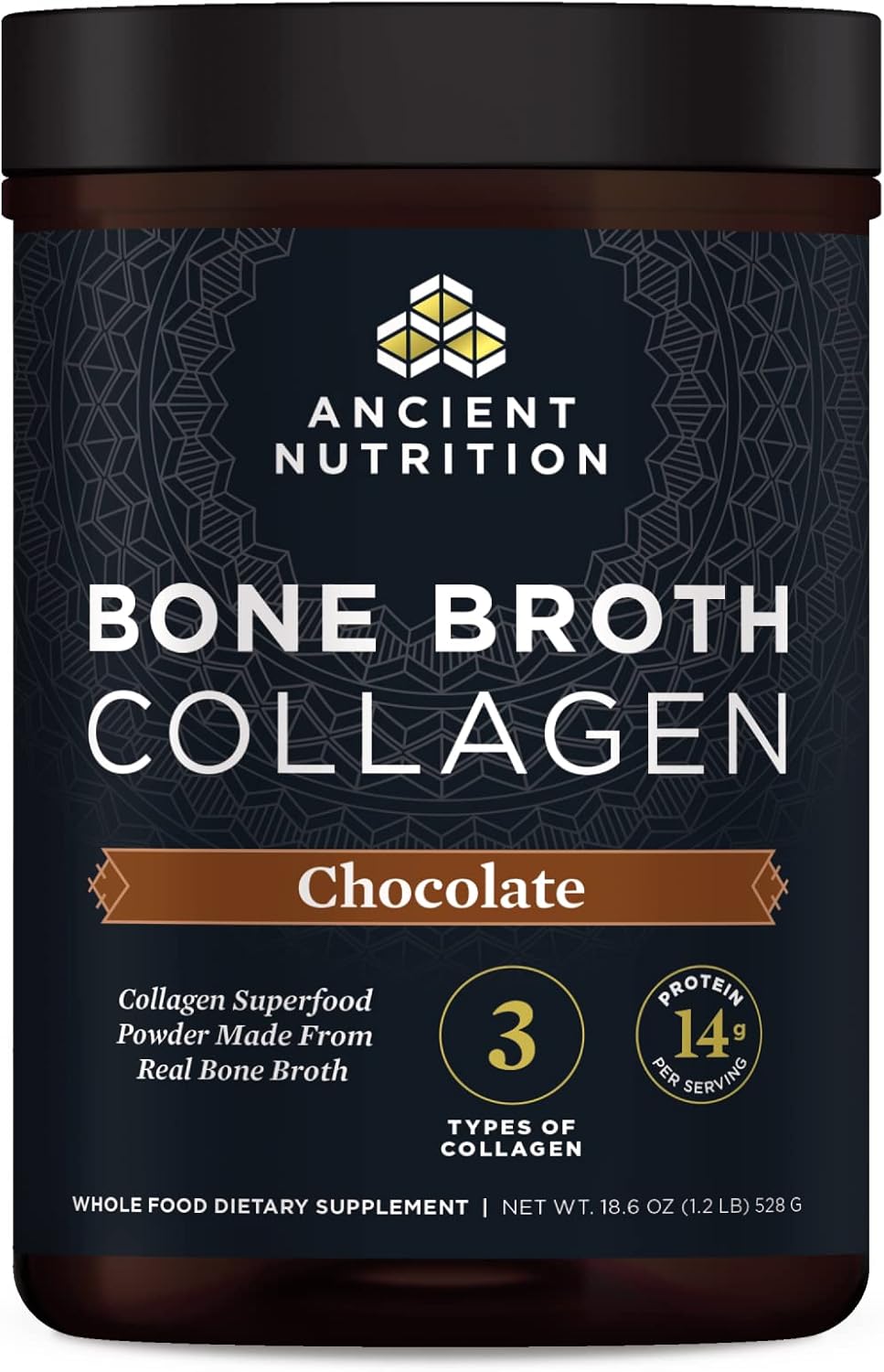 Ancient Nutrition Collagen Powder, Bone Broth Collagen, Chocolate, Hydrolyzed Multi Collagen Peptides, Supports Skin and Nails, Joint Supplement, 30 Servings, 18.6oz