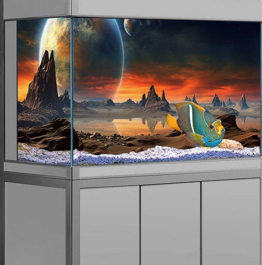 30X12IN Cosmic Aquarium Background, Cool Parallel Space Themed Fish Tank Background, Tropical Desert Terrarium Background with 8 EVA Double-Sided Tape