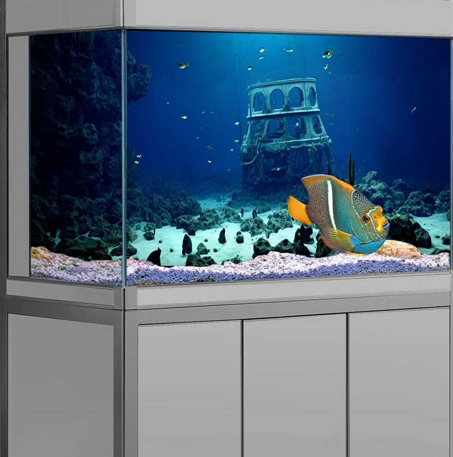 36X24IN Natural Underwater Aquarium Background, Pictures 3D Fish Reef Fish Tank Decoration Background, with 8 EVA Double-Sided Tape