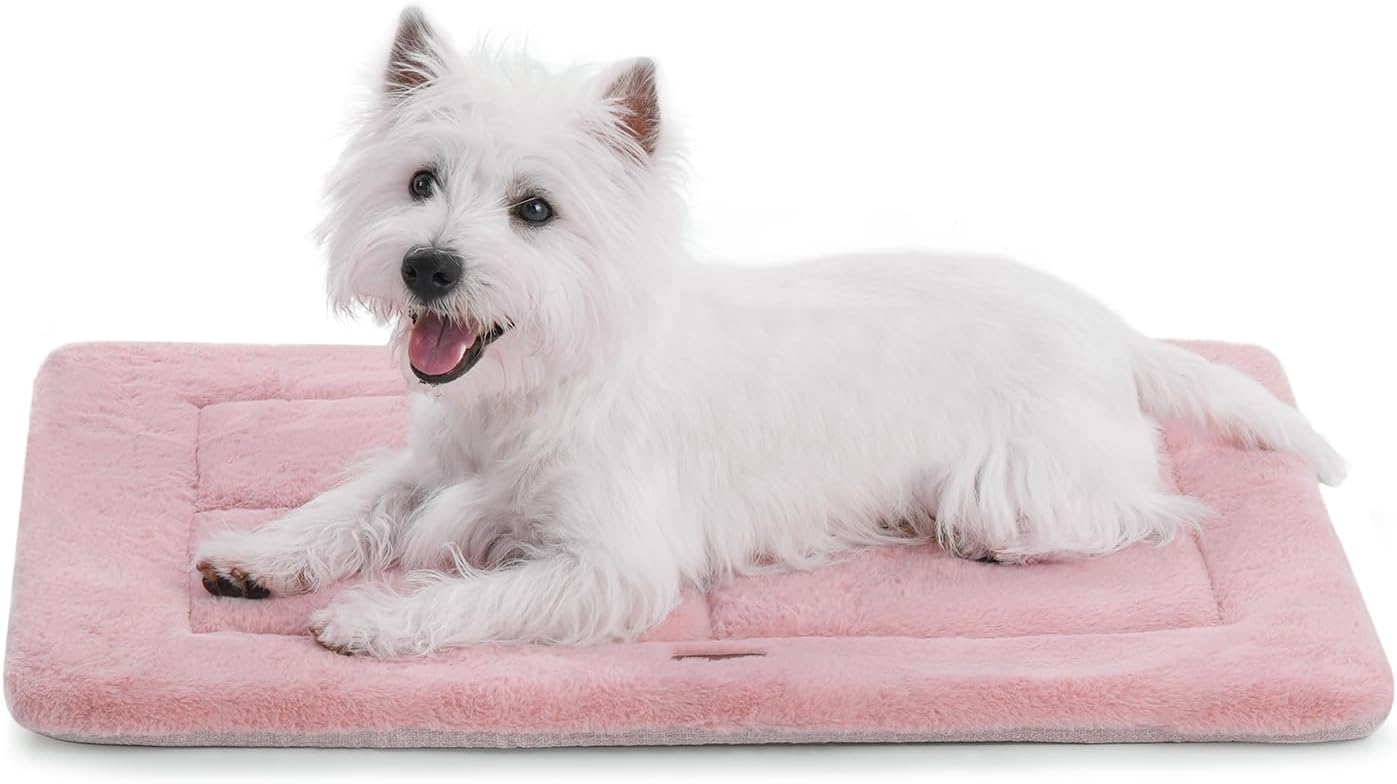 MADE 4 PETS Dog Crate Pad Bed for Small Dogs, Washable & Reversible, Anti-Slip Kennel Mat for Cozy Sleeping, Soft Fluffy Dog Bed for Indoor & Outdoor Use, 24"x18", Pink
