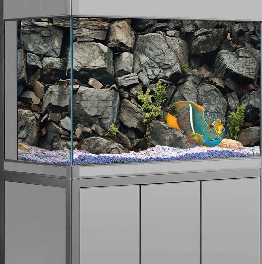 72X18IN Stone Aquarium Background, Rock Fish Tank Background, Natural Rocky Glass Terrarium Background with 8 EVA Double-Sided Tape